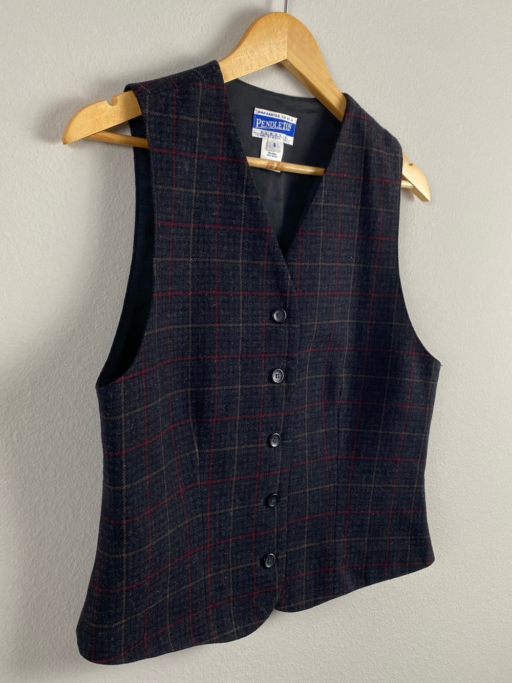 Pendleton Vintage Virgin Wool Plaid Vest Waistcoat | Gray/Multicolor - Picture 7 of 15